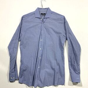 Hugo Boss Men's Sharp Fit Blue Plaid Long Sleeve Dress Shirt 34/35 16 1/2 Large
